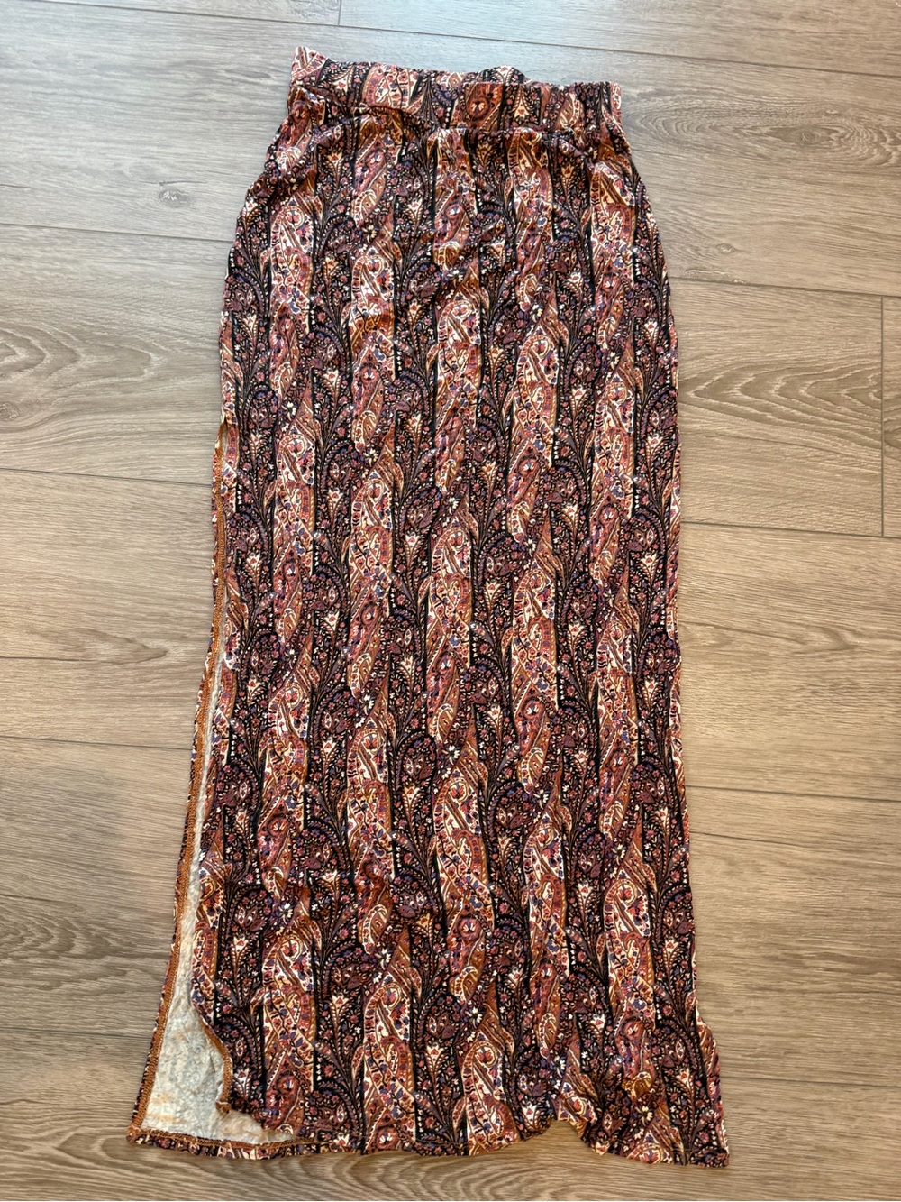 Bohemian Paisley Maxi Skirt in Rust Pink